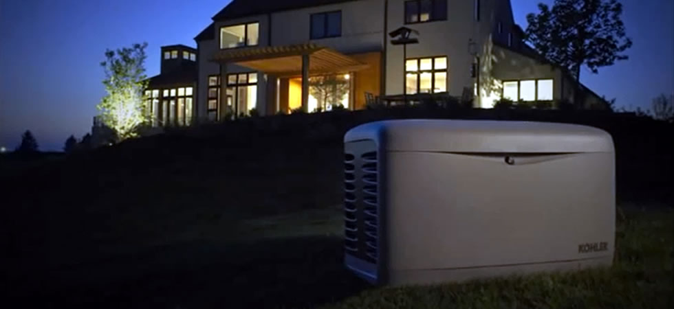 A real estate agent looking at a property with a visible backup generator 