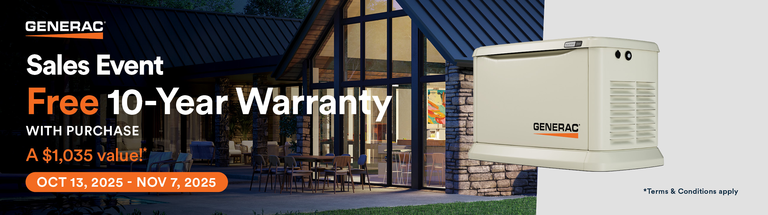 Generac Generator Free 10-year warranty