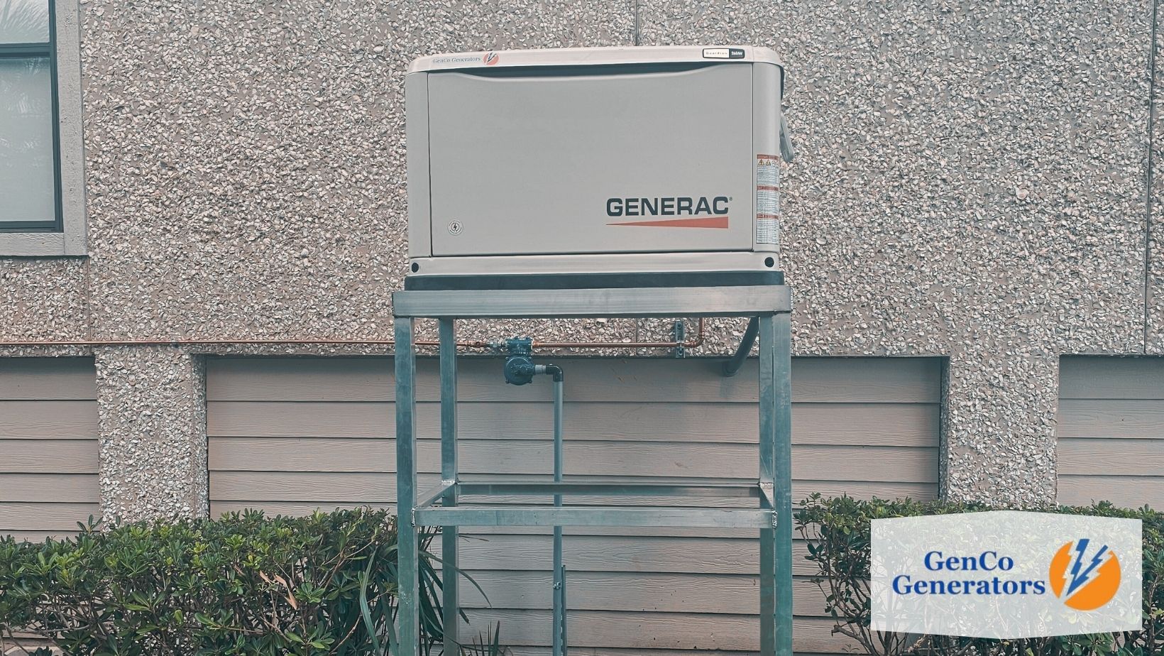 Image of a Generac on a Riser in Georgia GenCo Generators providing whole-house generator installation in Nassau County, FL; Camden and Glynn Counties, GA; and Beaufort, SC Lowcountry
